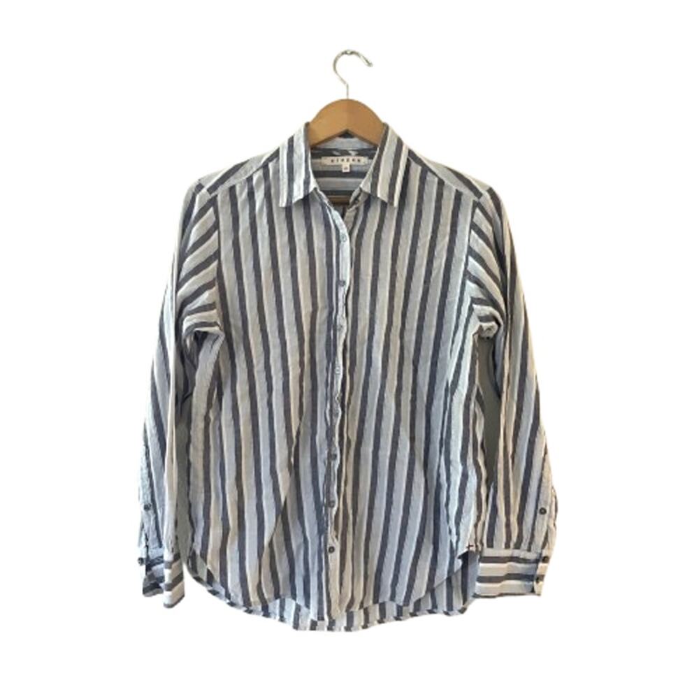 Xirena Women's Stripe Beau Button Up Shirt XS Blue Metallic Long Sleeve Blouse
